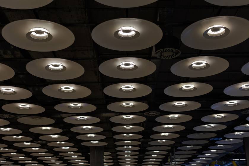 Airport ceiling lamps. travel concept