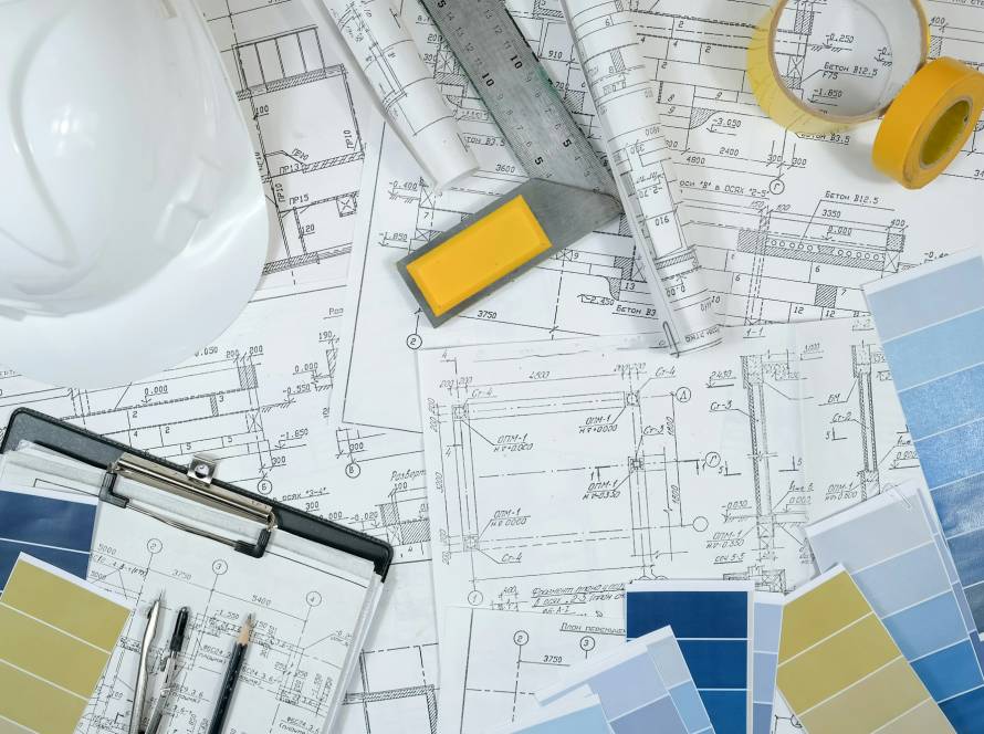 architect design working drawing sketch plans blueprints and making architectural