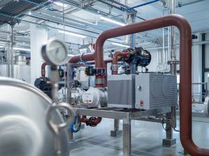 An inside view of pipe lines in a factory